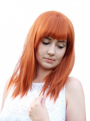 Rosennie Perücke Kupferrot Mit Pony – Lange, Glatte Synthetik-Perücke, Natürlicher Look
