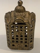 AC WILLIAMS Cast Iron Still Domed Small Bank Building, VINTAGE