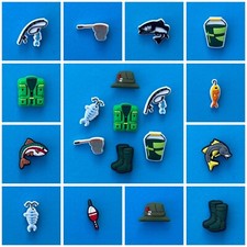 Schuhstecker/Shoe Charms/Set - FISCHEN/ANGELN/BLINKER/ANGELRUTE/EIMER/HUT/NETZ