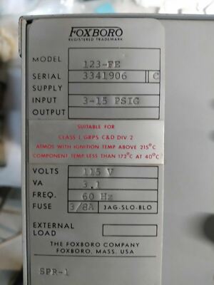 FOXBORO 123-FE 3341906 – 3-15PSIG 115V 3.1VA 60HZ – Strumento Industriale Usato - 6