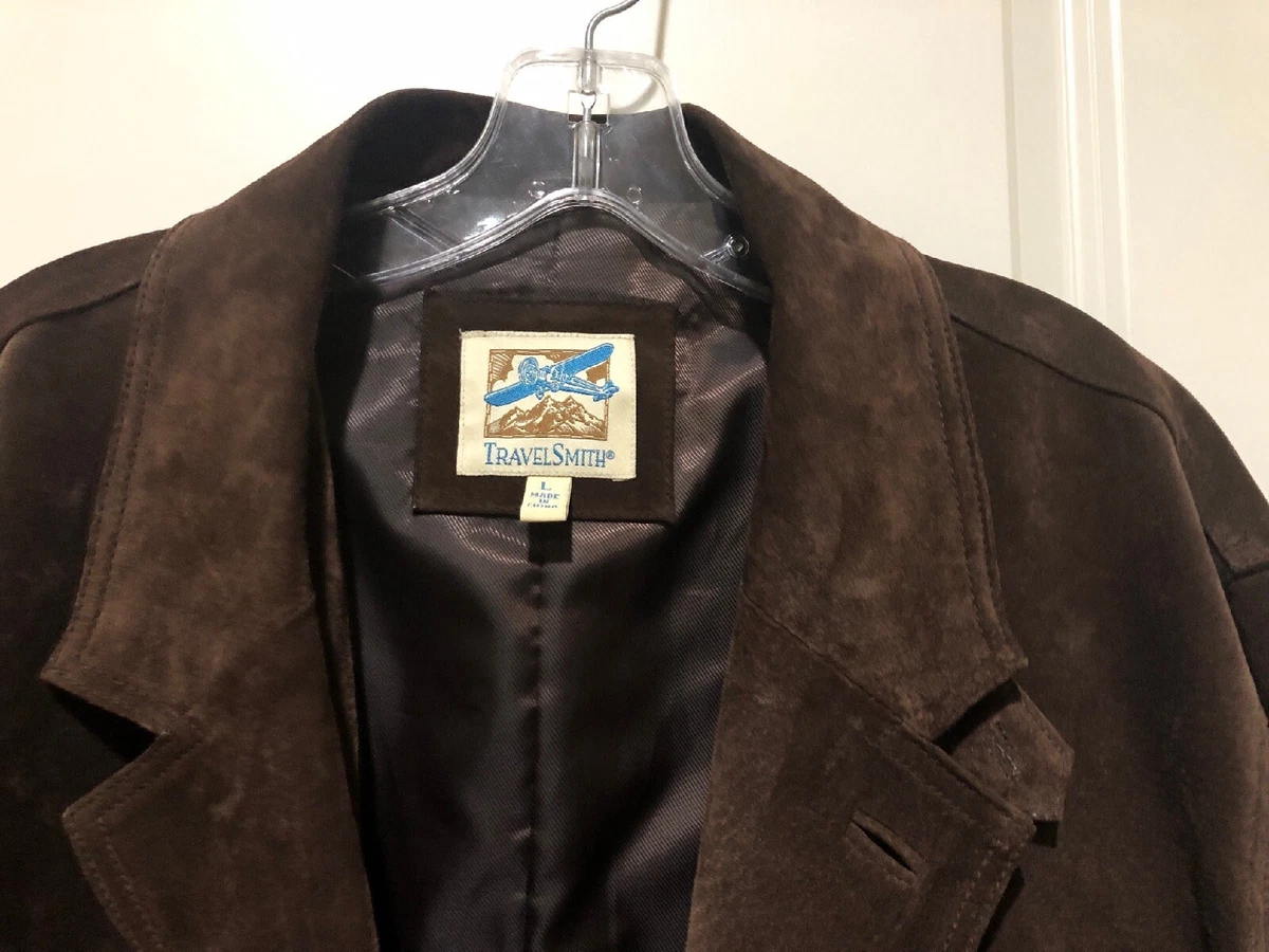 TRAVELSMITH Mens Large Brown Suede Leather Jacket Blazer Sport Coat Travel Smith
