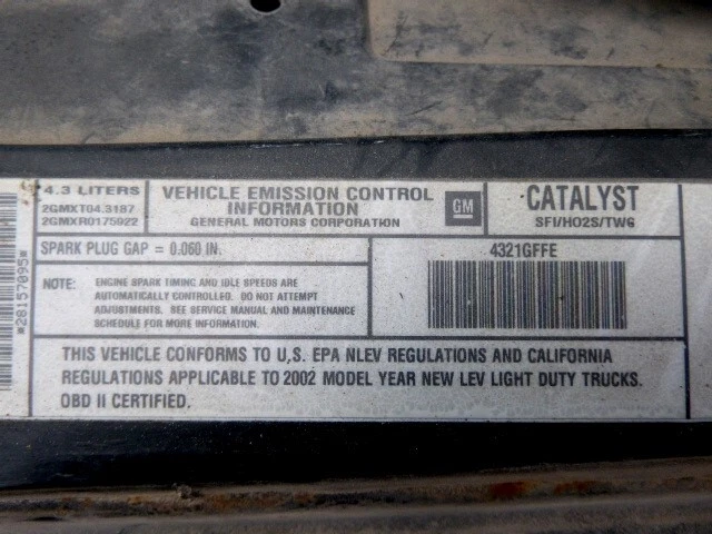 Used Engine Complete Assembly fits: 2002 Chevrolet S10/s15/sonoma 4.3L VIN W 8th Foto 3 de 4