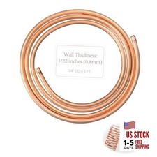 99.9 Copper Tube x 3/16" ID 5 Ft, Tube Wall: 1/32", Refrigeration 1/4" OD 5 FT