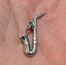 Sterling Silver Saxophone Instrument Charm Jewelry Pendant 925