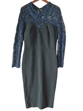 CHIARA BONI La Petite Robe Black Blue Lace Sleeves Fitted Bodycon Dress 48 YJ01