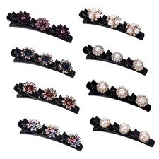 Braided Hair Clips for Women, Sparkling Crystal Stone Pearl Barrette, 8PCS Rh...