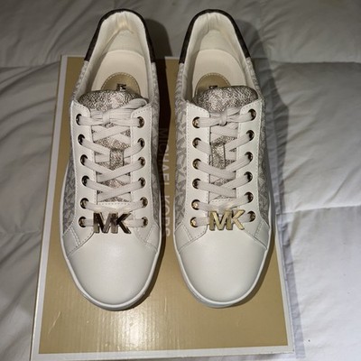Michael Kors Poppy Lace Up Vanilla White Logo Low Top Sneakers Casual Designer 7