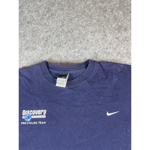 VINTAGE Nike Shirt Mens Large Blue Discovery Channel Cycling Team Swoosh Tee - Picture 4 of 4