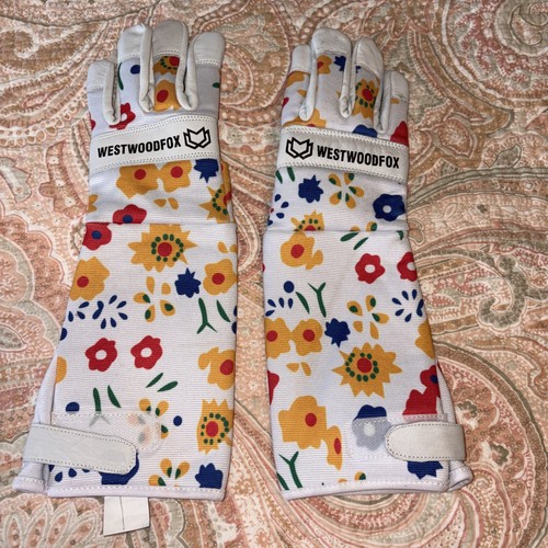 Preowned WestwoodFox Long Leather Gardening Gloves fastening Band Women's Small