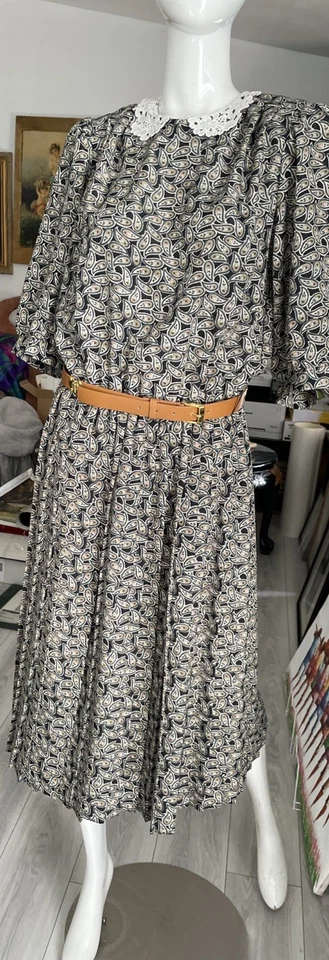 Vestido Blusa De Colección Breli Originales Verde Cachemira Negro con Cuello de Encaje Talla 10?L/XL? Foto 3 de 4