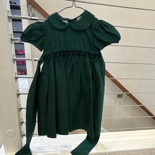 Strasburg Green Silk Smocked Collared A Line Dress 12M Puff Sleeve Knee Girls