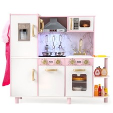 Kids Kitchen Playset w/ Apron Stoves Hood Oven Ice Maker Microwave Telephone