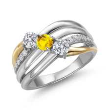 925 Silver and 10K Yellow Gold Lab Grown Diamond and Yellow Sapphire and Lab