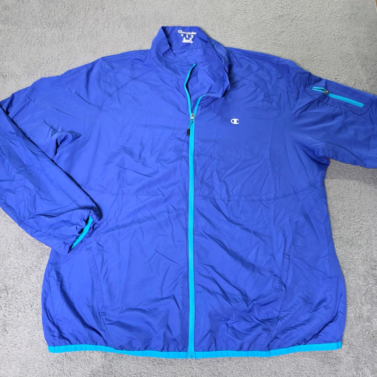 Champion Mens XL Windbreaker Jacket Blue Full Zip Mock Neck Activewear 791591 - product detail image 1