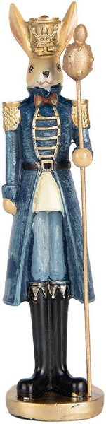 Clayre & Eef Deko Kaninchen Blau Beige Gold 5X5X18 Cm Polyresin-image
