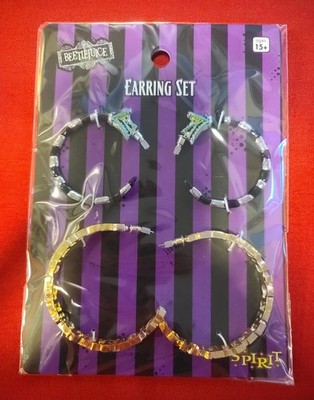 Spirit Beetlejuice Earrings Set Sandworms & Gold Beetlejuice Hoops Halloween NEW