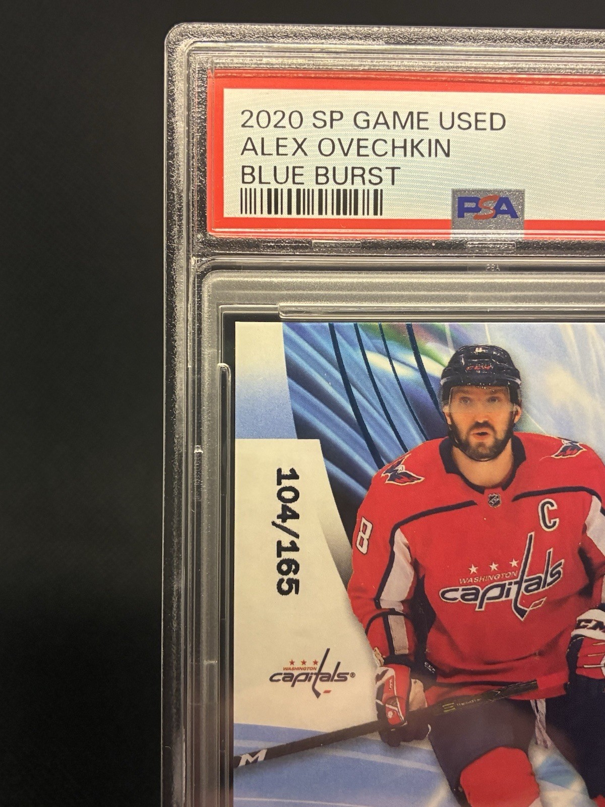 PSA 9 Alex Ovechkin 2020/21 Upper Deck SP Game Used #/165 BLUE BURST #90 was view 2