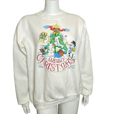 Vintage Christmas Sweatshirt Womens Size XL White Crew Neck Pullover Made in USA