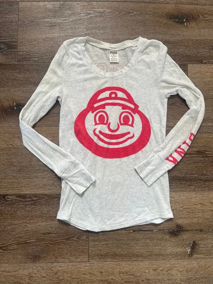 Womans Pink OSU Buckeyes Medium T Shirt Gray Adult Long Sleeve T Shirt - Image 3 of 4