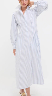 Tuckernuck White & Blue Stripe Corinne Long Balloon Shirt Maxi Dress Size Small
