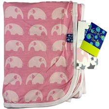 KicKee Pants Pink Bamboo Lotus Elephant Baby Swaddle Blanket Girl Soft Security