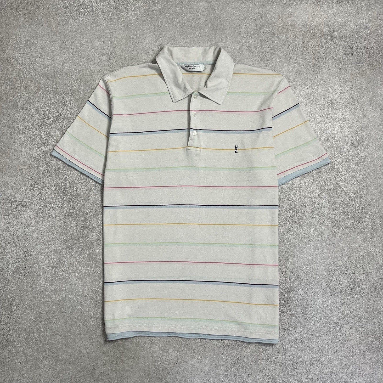 T shirt collo polo Yves Saint Laurent YSL colore bianco a righe taglia XL