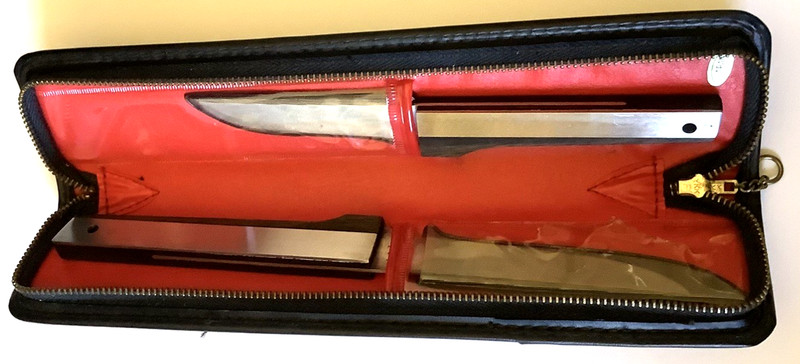 Vernco Japanese KITCHEN KNIFE SET (2) Vintage Hand-Honed Knives Orig. Case JAPAN