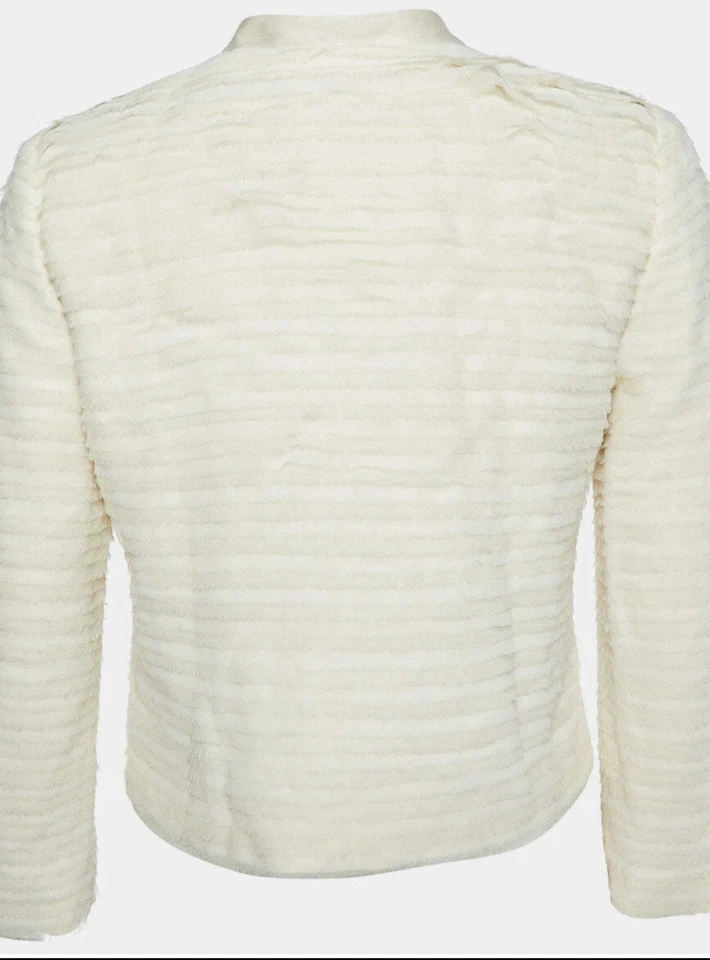 Chaqueta Diane von Furstenberg marfil 100 % seda, rococó texturizada cierre de cremallera, talla 8 Foto 4 de 4