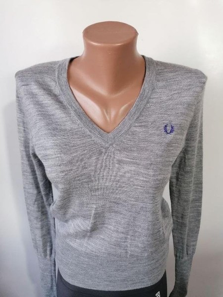 Women Fred Perry Sweater Grey Wool 36 / S / 44 #41JH