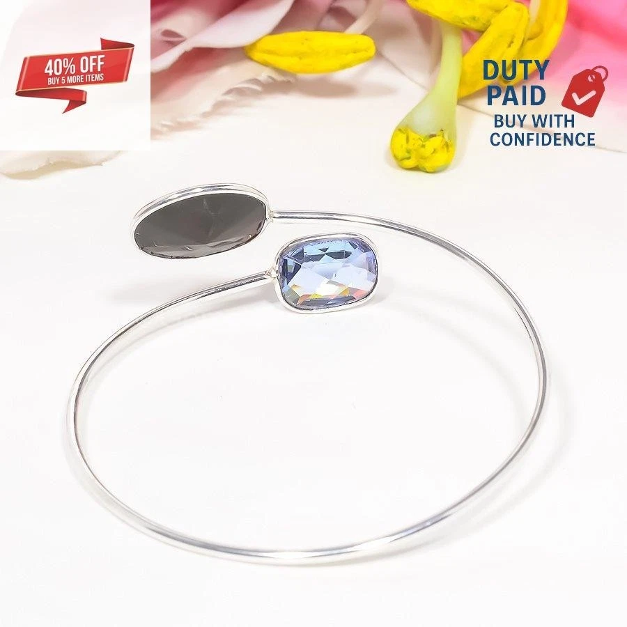Cyber Monday Deal Natural Iolite Quartz Spinel 925 Sterling Silver Bangle Cuff - Image 4 of 4