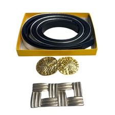 Vintage Set Two Belt Buckles Squares Sand Dollars Four Interchangeable Belts