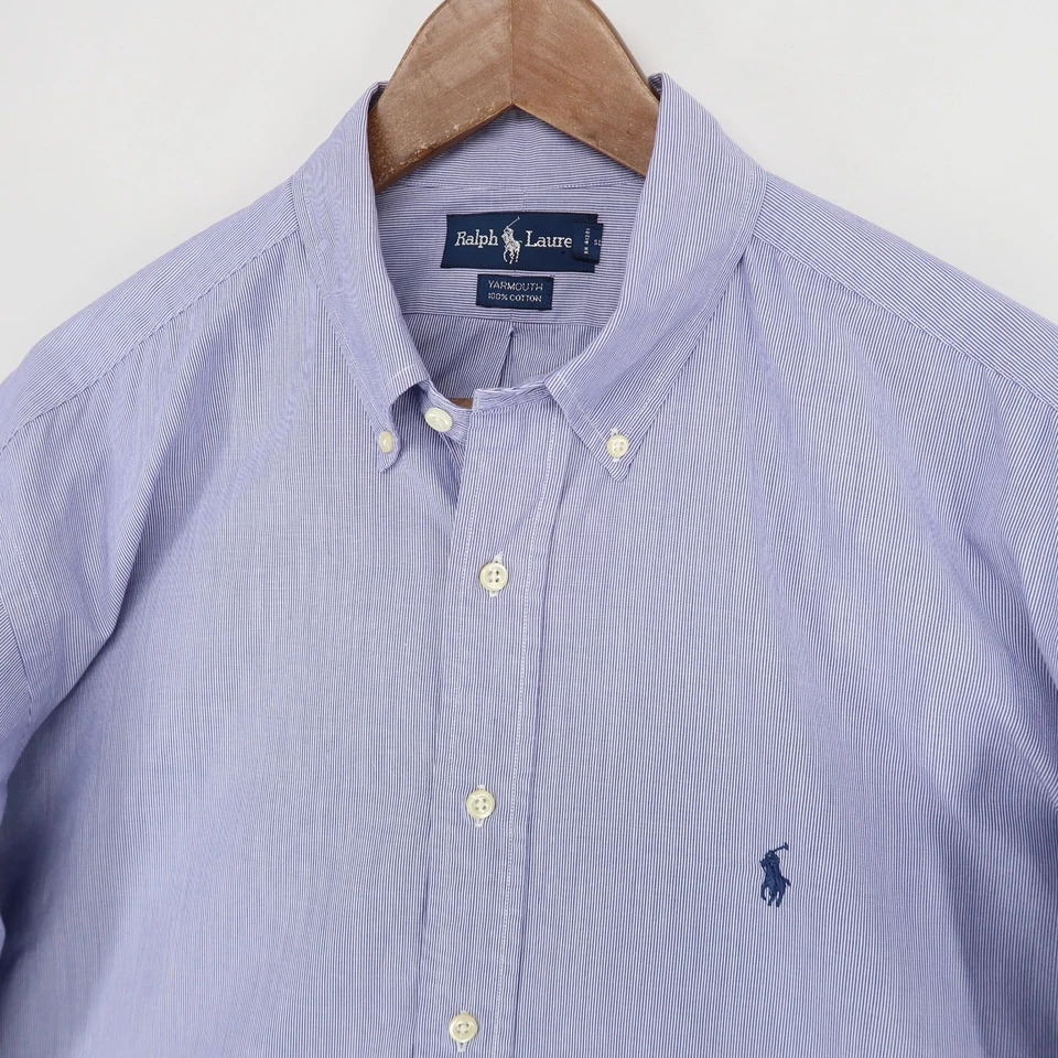 Camisa Ralph Lauren Yarmouth Abotonada Para Hombre 17.5 32/33 Azul Rayas Manga Larga Foto 3 de 4