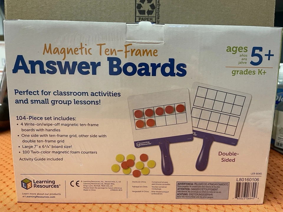 RECURSOS DE APRENDIZAJE Tableros de respuesta magnéticos de diez marcos 104 piezas rojo/amarillo 6645 Foto 2 de 4