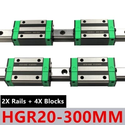 Linear Rail 2X HGR20-300mm Linear Guide + 4X HGH20CA Bearing Block For CNC DIY