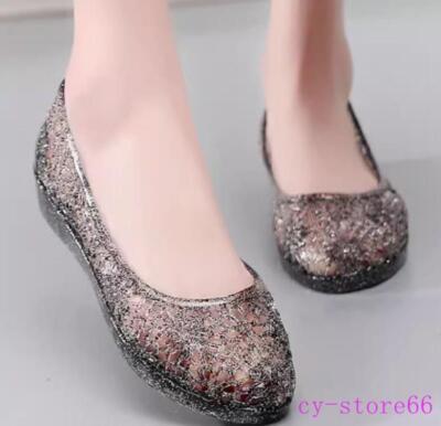 Womens Flat Heel Jelly Hollow Out Sandals Summer Beach