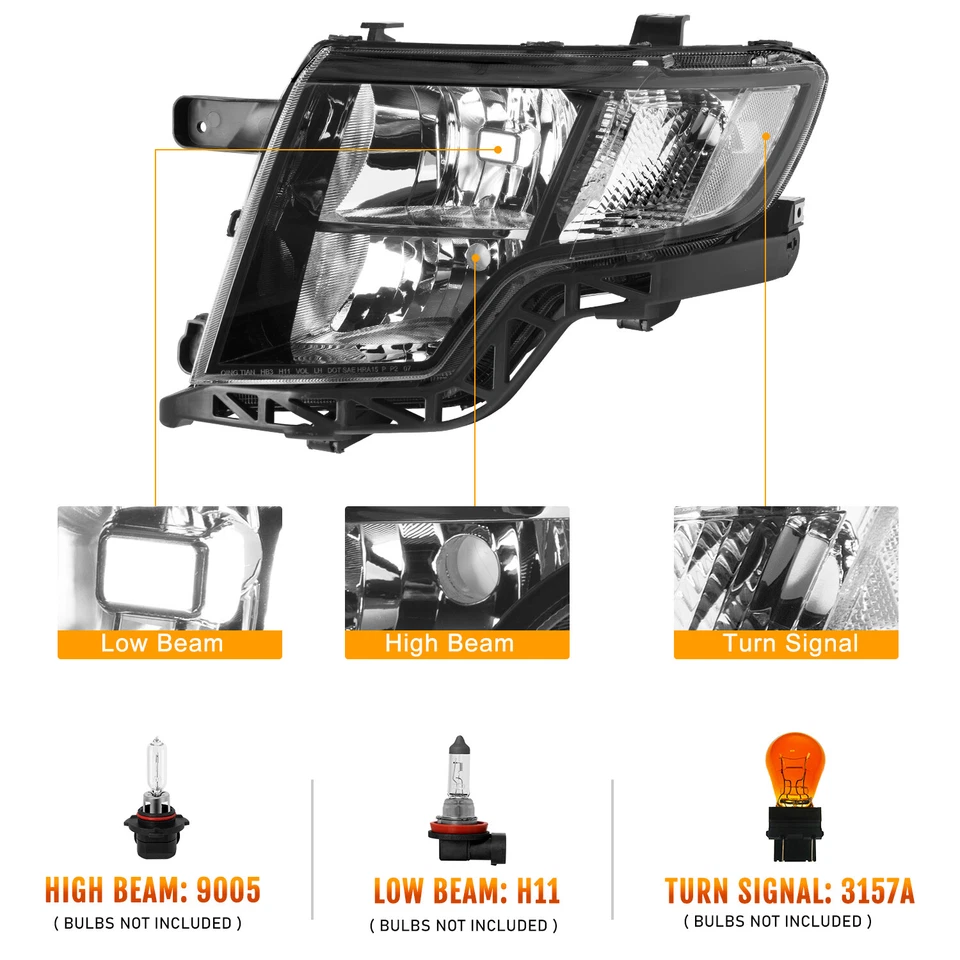 For 2007 -2010 Ford Edge SE SEL Black Headlight Headlamp Pair LH+RH - Image 4 of 4