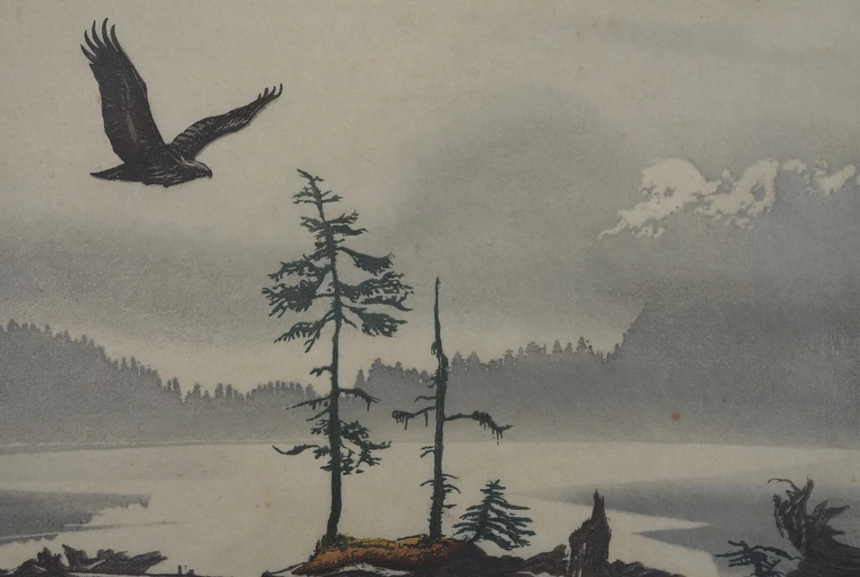 Hochwaldsee mit Adler Leo Frank 1884 Farbholzschnitt - Bild 2 von 4