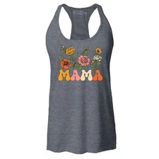 Mama Floral Flowers Retro Aesthetic Racerback Tank Top Mom Shirt