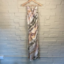 New Zara Silky Dress Marbled Pattern Medium Sleeveless Midi Length Muted Colour