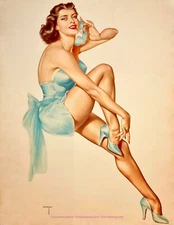 Woman in Turquoise On Phone 8.5x11" Photo Print Alberto Vargas Pinup Fine Art