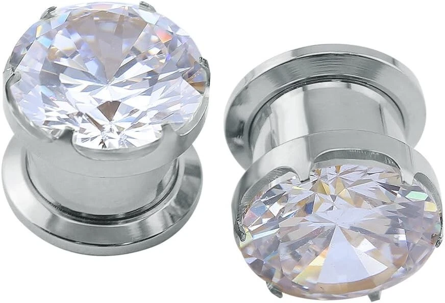 Preciosos medidores de oreja de circonita cúbica - Cómodos tapones expansores de acero inoxidable Foto 3 de 4