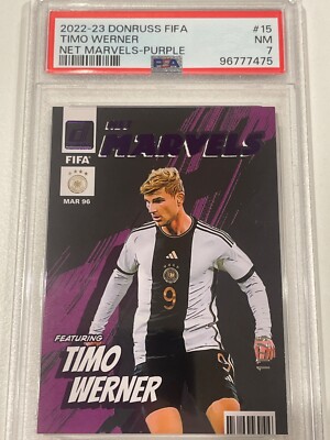 2022-23 Donruss FIFA Timo Werner Net Marvels Purple /25 PSA 7