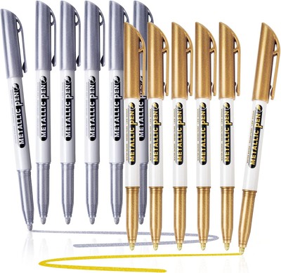 JR.WHITE Metallic Markers Pens, Silver and 1 Count (Pack of 12), Gold+Silver 