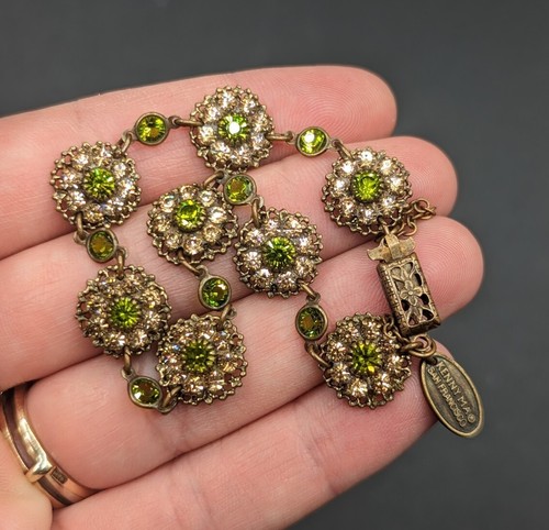 Kenny Ma San Francisco SF Crystal Rhinestone Flower Link Bronze Tone Bracelet 7" - Picture 6 of 9