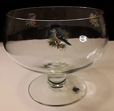 West Virginia Glass Pedastal Trifle Punch Bowl Songbirds Hand Painted