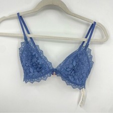 Aerie Floral Lace Triangle Bralette Periwinkle Blue Gold Side Ring Size S