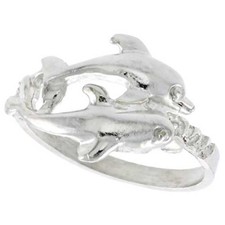 Sterling Silver High Polished Double Dolphin Ring