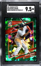 2021 Donruss Optic #153 Rafael Devers GREEN CRACKED ICE PRIZM SGC 9.5 (5/7)