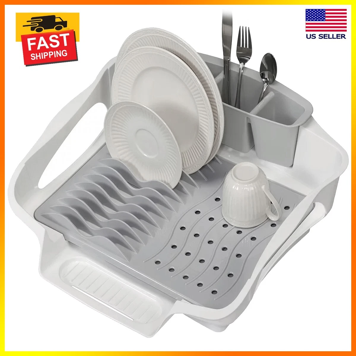 Extra Large Dish Drying Rack With Drainboard Utensil Tray BPA Free Plastic