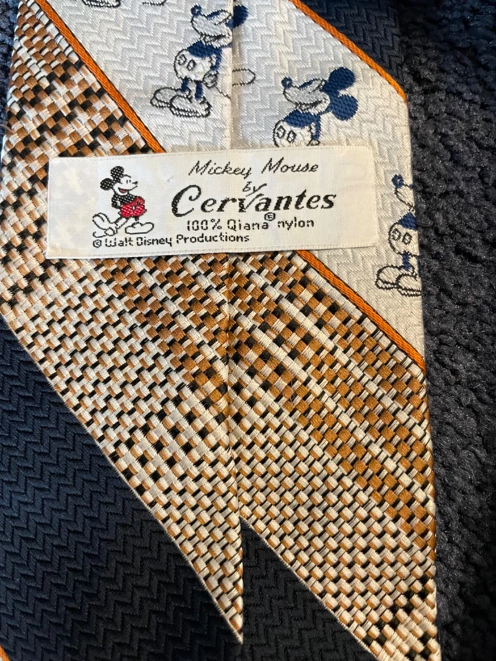 Corbata tejida vintage de Mickey Mouse para hombre 100 % nailon QIana años 70 rayas diagonales Foto 4 de 4
